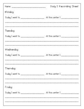Daily Five Center Response/Recording Sheet -Differentiated | TPT