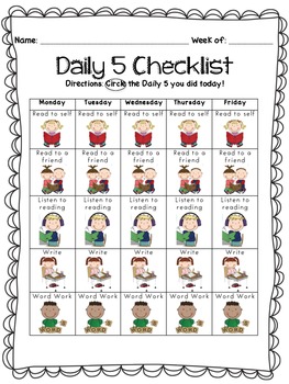 Preview of Daily Five Checklist for Students