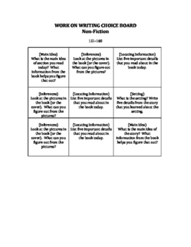 Preview of Daily Five Work On Writing Choice Board NONFICTION--NWEA MAP Aligned BULK