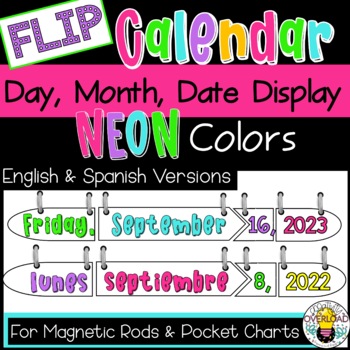 Preview of Daily Flip Calendar Cards Neon Colors 2021-2030 | English & Spanish