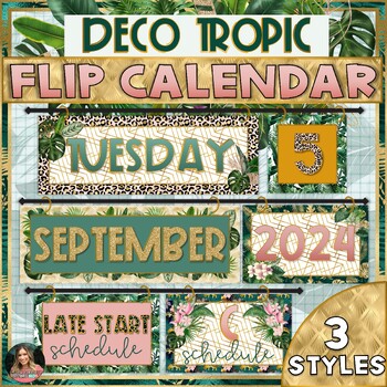 Preview of Daily Flip Calendar Kit (Magnetic Curtain Rod) - Tropical Classroom Decor