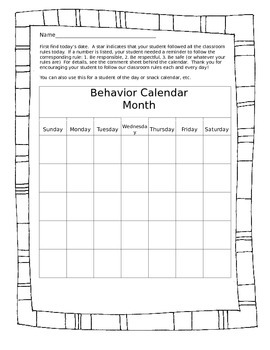 Daily Folder Behavior Calendar and Communication Page by Kim Hunt