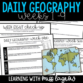 Preview of Daily Geography or Social Studies Map Skills: Weeks 1 - 9
