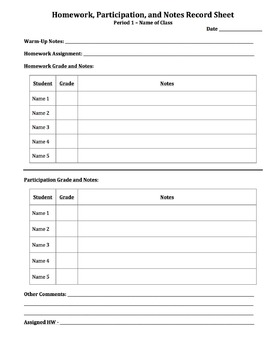 Preview of Daily Grade and Note Recording Template (Editable)