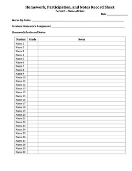 Preview of Daily Grade and Note Recording Template for up to 30 students (Editable)