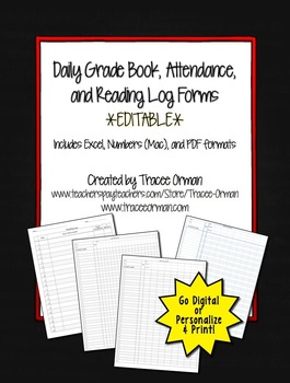 Preview of Daily Gradebook Record, Attendance, Reading Log Forms Beginning of the Year
