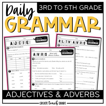 Preview of Daily Grammar Activities - Adjectives & Adverbs - Worksheets 3rd, 4th, 5th Grade