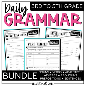Preview of Daily Grammar Activities BUNDLE | Grammar Worksheets for 3rd, 4th, 5th Grade