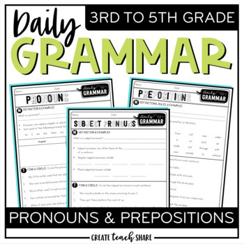 Preview of Daily Grammar Activities - Pronouns & Prepositions - Worksheets 3rd to 5th Grade