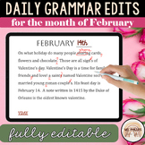 Daily Grammar Paragraph Edits for February | 100% Editable