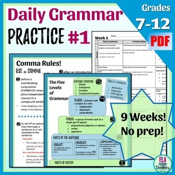 Preview of Daily Grammar Practice #1 Bell Ringers for Middle School | PDF