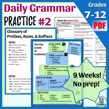 Preview of Daily Grammar Practice #2 Bell Ringers for Middle School | PDF