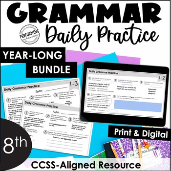 Preview of Daily Grammar Practice For 8th Grade | Year-Long Bundle | Spiral Review