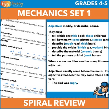 Preview of Daily Grammar Practice Sentences - Oral Language Review Activities - Mechanics 1