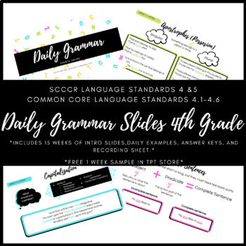Preview of Daily Grammar Slides-4th Grade 15 Weeks of Lessons, Examples, and Key