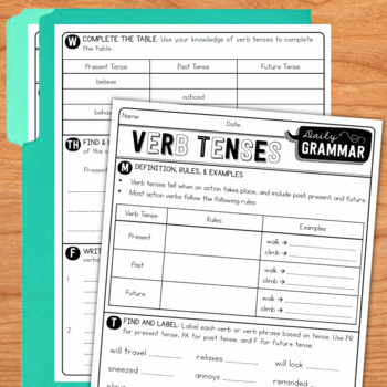 daily grammar activities verbs grammar worksheets for 3rd 4th 5th grade