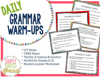 Preview of Daily Grammar Warm-Ups / Bell Ringers
