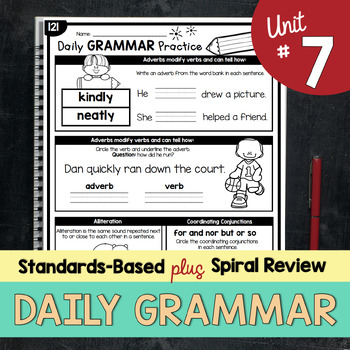 Preview of Daily Grammar Worksheets First Grade Editing Sentences Prefixes Adverbs