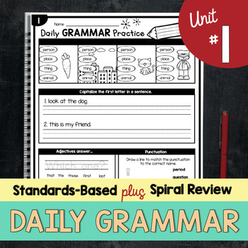 Preview of Daily Grammar Worksheets - First Grade Nouns Punctuation Commas Second grade