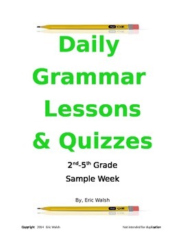 Preview of Sample: Daily Grammar & Writing Lessons With Quizzes 2nd, 3rd, 4th, & 5th Grade