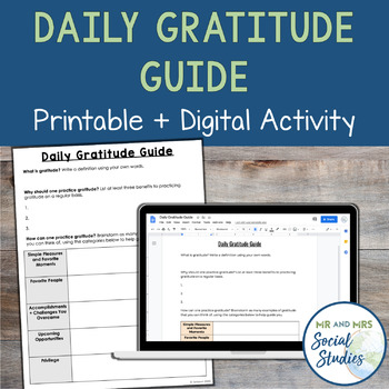 Preview of Gratitude Activity for Middle School Students (Printable + Digital)
