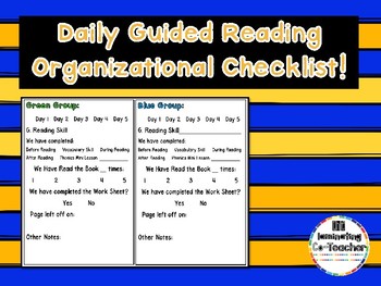 Preview of Daily Guided Reading Organizational Checklist