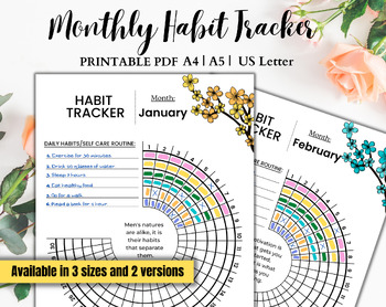 Preview of Daily Habit Tracker | Printable Tracker | Round Habit Tracker | Sizes A4 A5 US |