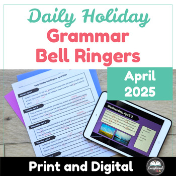 Preview of Daily Holiday Grammar Bell Ringers April 2025 - Morning Work - Bell Ringers