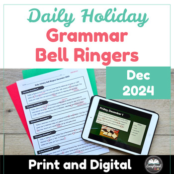 Preview of Daily Holiday Grammar Bell Ringers December 2024 - Morning Work - Warm Ups