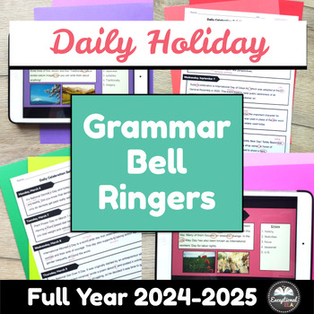 Preview of Daily Holiday Grammar Bell Ringers FULL YEAR 2023-2024 Bundle - Morning Work