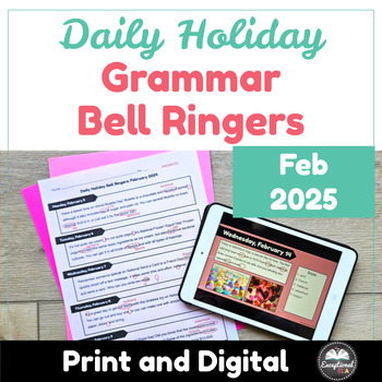 Preview of Daily Holiday Grammar Bell Ringers February 2025 - Morning Work - Warm Ups