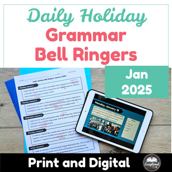 Preview of Daily Holiday Grammar Bell Ringers: January 2025 - Great for morning work!