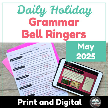 Preview of Daily Holiday Grammar Bell Ringers May 2024 - Morning Work - Warm Ups