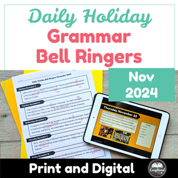 Preview of Daily Holiday Grammar Bell Ringers November 2024 - Morning Work - Warm Ups