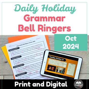 Preview of Daily Holiday Grammar Bell Ringers October 2024 - Morning work - Warm Ups