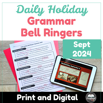Preview of Daily Holiday Grammar Bell Ringers September 2024 - Morning work - Warm ups