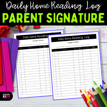 Preview of Daily Home Reading  Log with Parent Signature