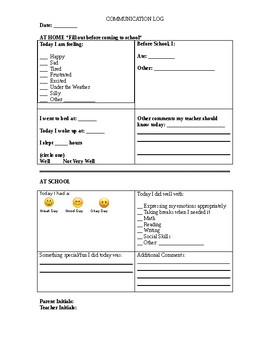 Preview of Daily Home/School Communication Form