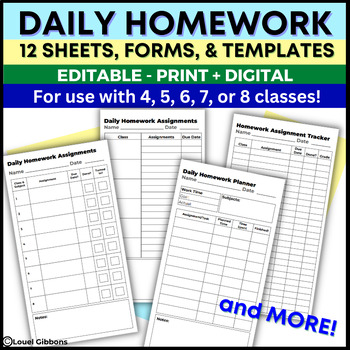 Preview of Daily Homework Forms, Homework Sheets & Templates, Homework Planner & Tracker