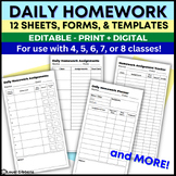 Daily Homework Forms, Homework Sheets & Templates, Homewor