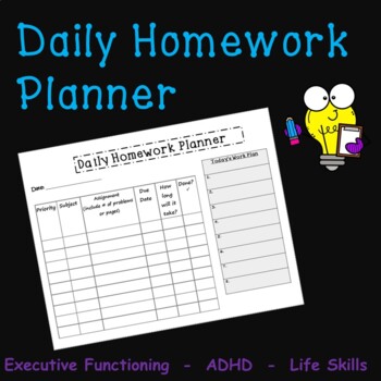 Preview of Daily Homework Planner for Executive Functioning and ADHD