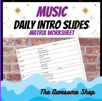 Preview of Daily Intro Worksheet Matrix for Band and Choir Bell Ringer