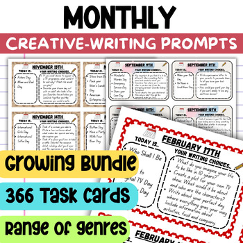 Preview of Daily Creative Writing Journal Prompts Task Cards for Morning Work Year Long