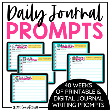 Preview of Daily Journal Prompts | Print & Digital Writing Activities | Google Slides