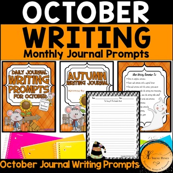 Preview of October, Autumn, Halloween Daily Writing Prompts Monthly Journal Primary Paper