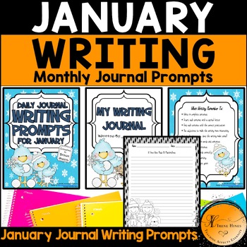 Preview of January and Winter Daily Writing Prompts Monthly Journal Primary Lined Paper