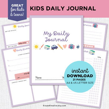 Preview of Daily Journal for Kids and Teens Diary Printable (Lavender)