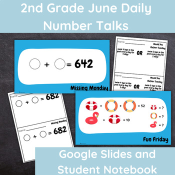 Preview of Daily June Number Talks | Math Warm-Up Google Slides and Student Notebook