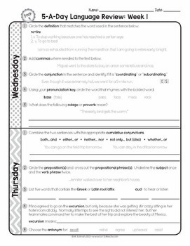 5th Grade Daily Language Spiral Review Morning Work Editable by Teacher