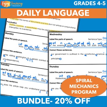 Preview of Daily Language Spiral Review - Diagramming & Correcting Sentences Worksheets